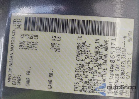 2015 Nissan Altima 2.5 S from USA, damaged, VIN 1N4AL3AP4FN865371